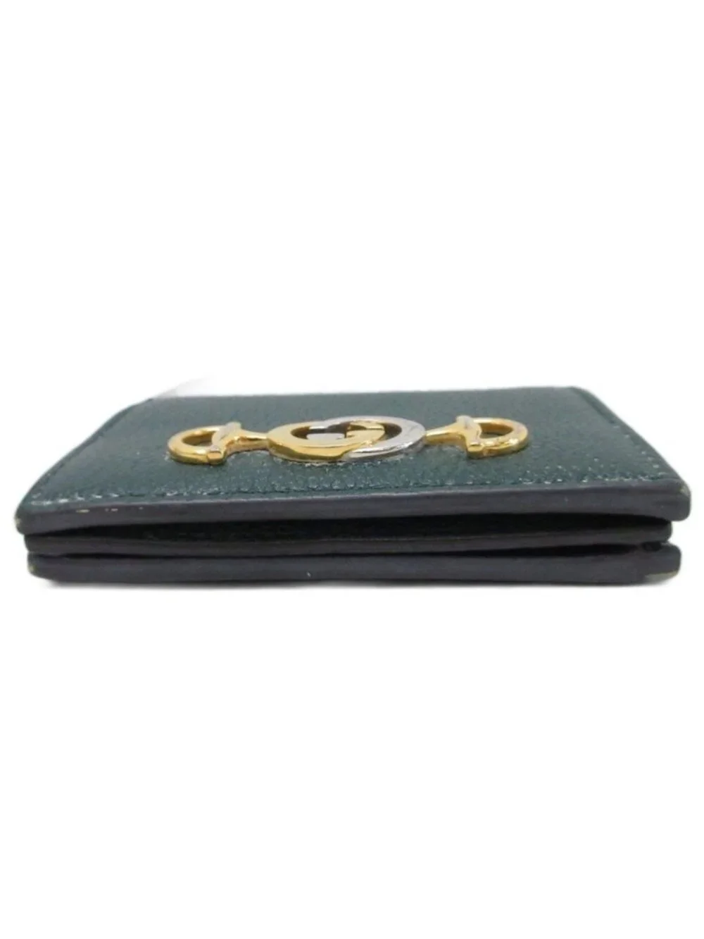 Gucci Zumi Interlocking GG Logo Bifold Wallet Folding Gold Green